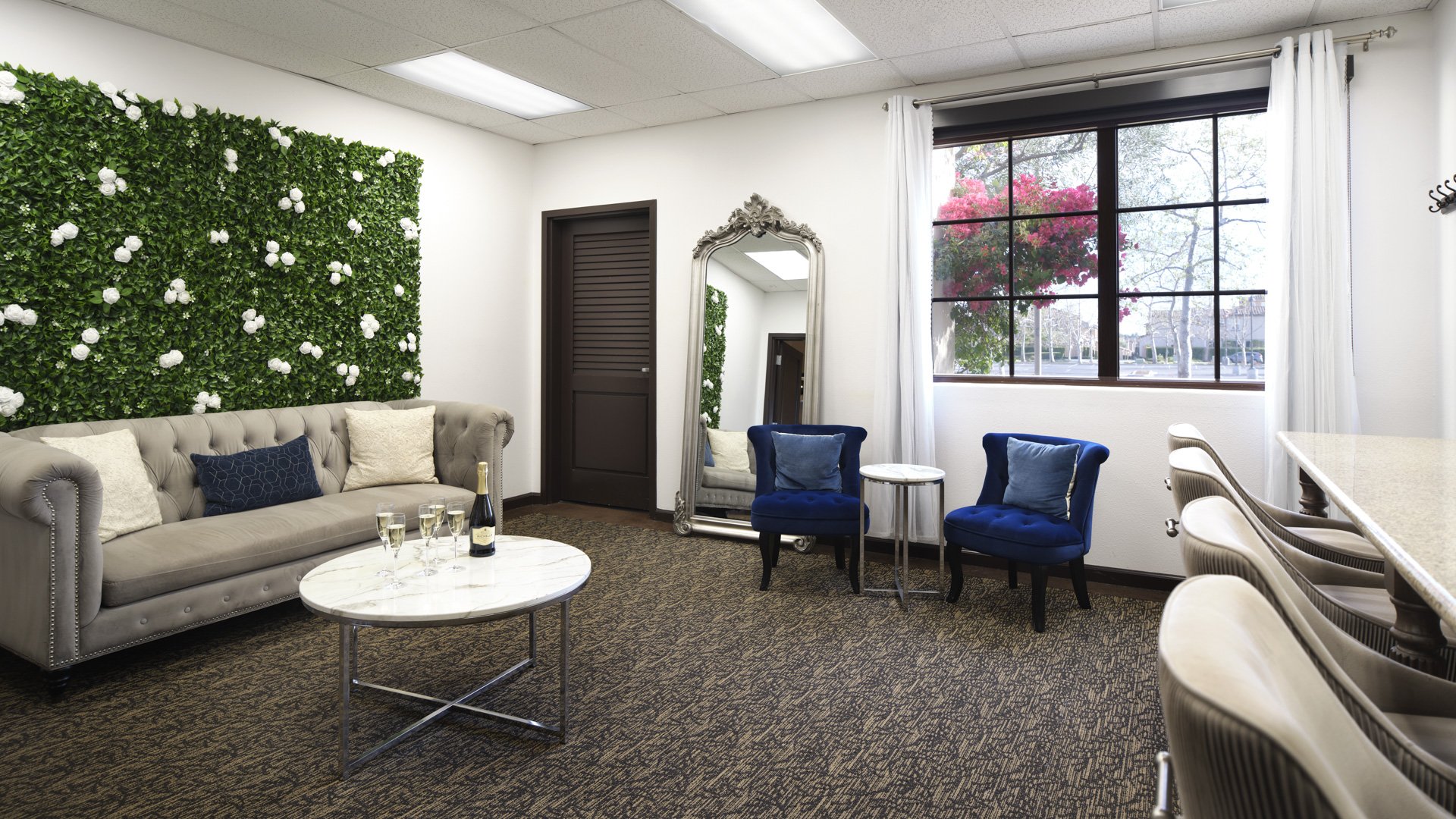 Wedding Suite with Greenery Wall at Aliso Viejo by Wedgewood Weddings