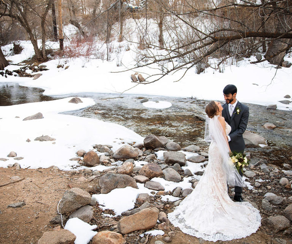 Snowy, Winter Creekside Wedding Venue at Boulder Creek with a Canopy of Trees