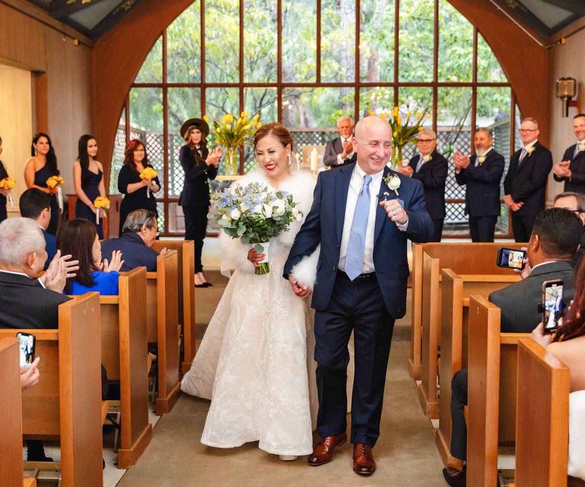 Bride and groom walking down the aisle after their ceremony - Chapel of Our Lady at the Presidio - Wedgewood Weddings - 4