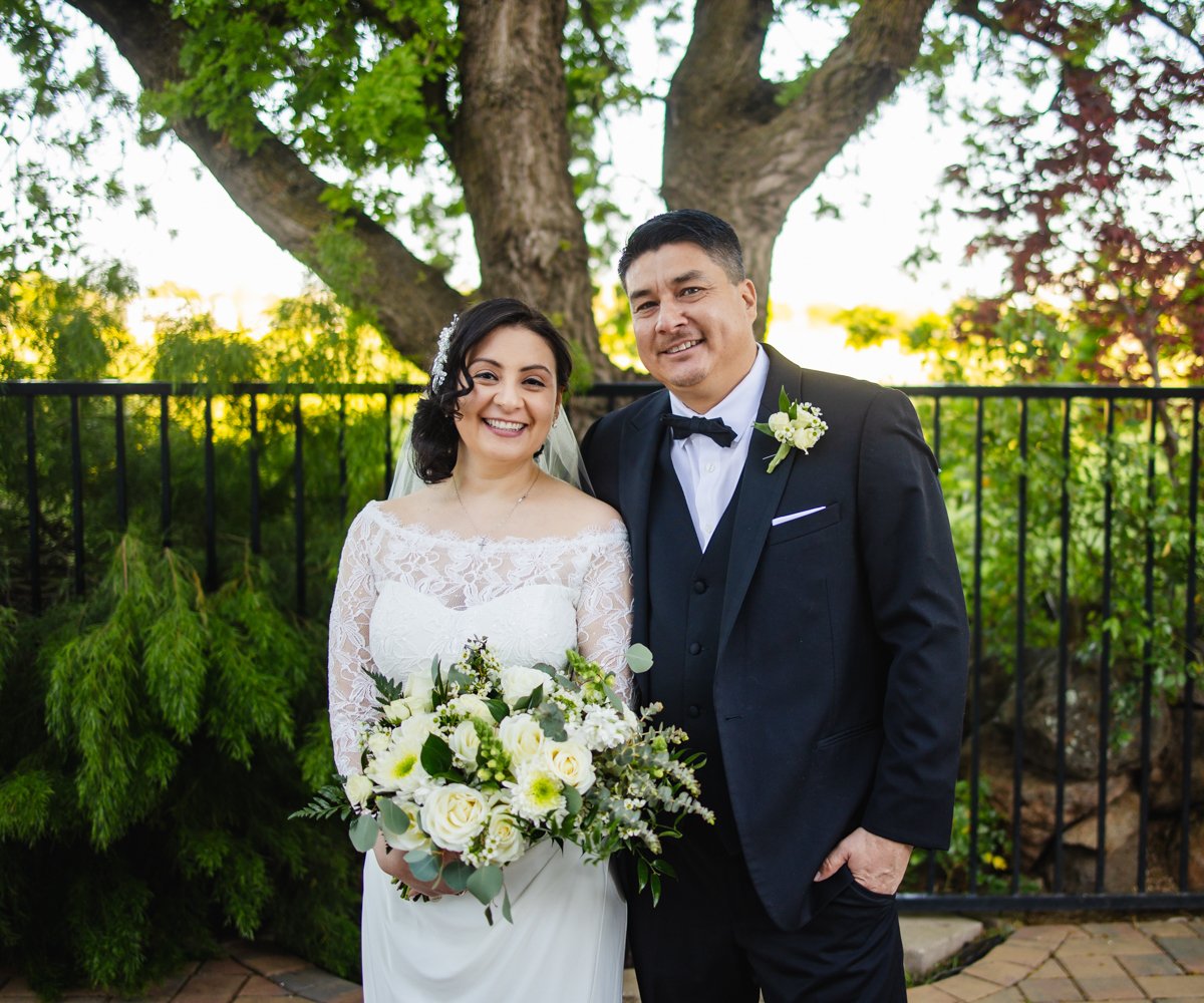 Bride and groom posing outdoors on the open air patio - Evergreen Springs by Wedgewood Weddings - 15