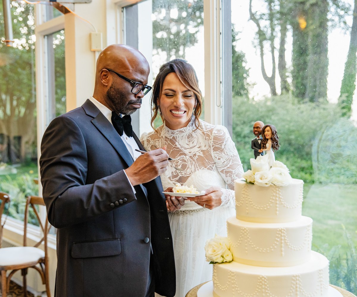 Newlyweds cutting their wedding cake - Golden Gate Club at the Presidio - Wedgewood Weddings - 1