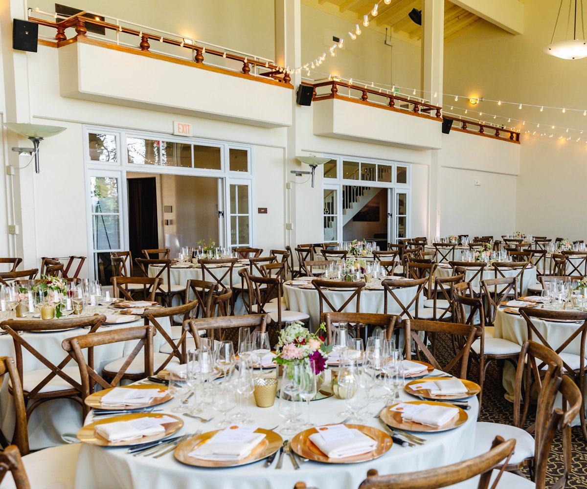 Ventana Ballroom wedding reception with bistro lighting - Golden Gate Club at the Presidio - Wedgewood Weddings - 2