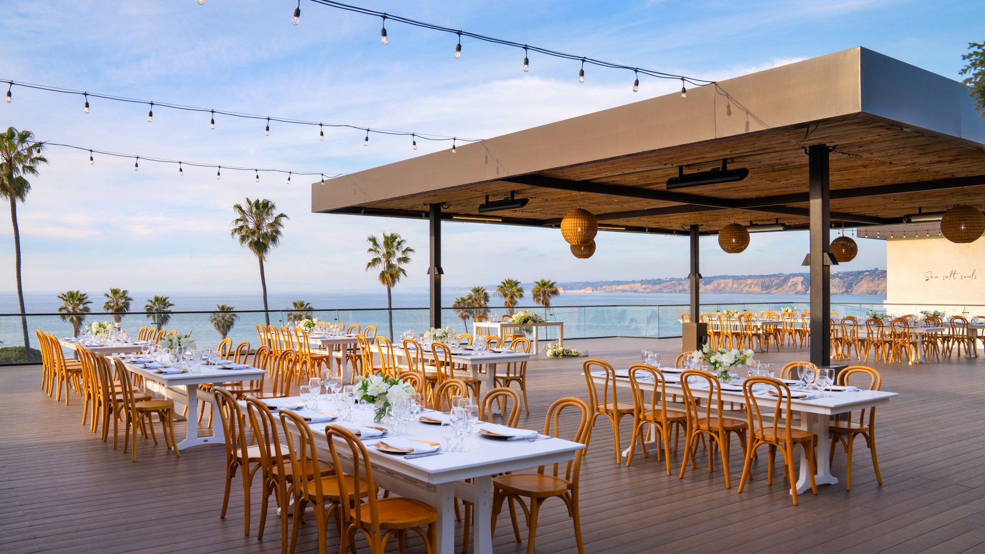 Oceanfront Wedding Reception Setup at La Jolla Cove Rooftop