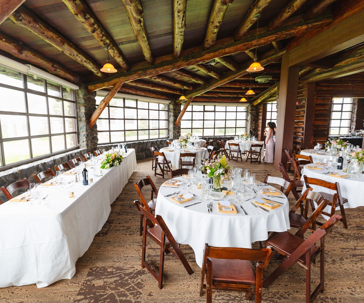 Reception set up in historic cabin overlooking the Bay Area - Log Cabin at the Presidio - Wedgewood Weddings - 1