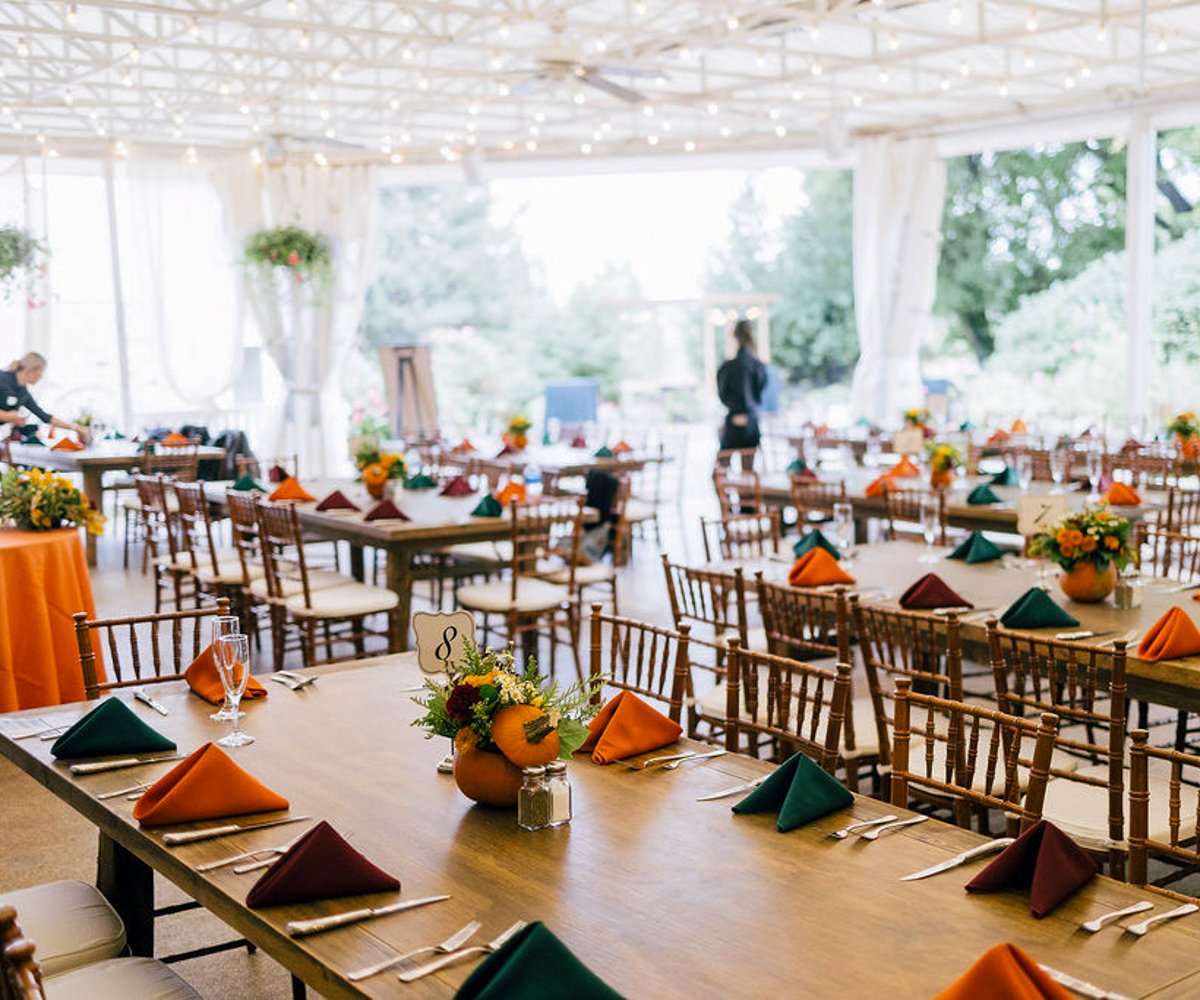 Napa table set up during wedding reception with fall colors and decor - Tapestry House by Wedgewood Weddings
