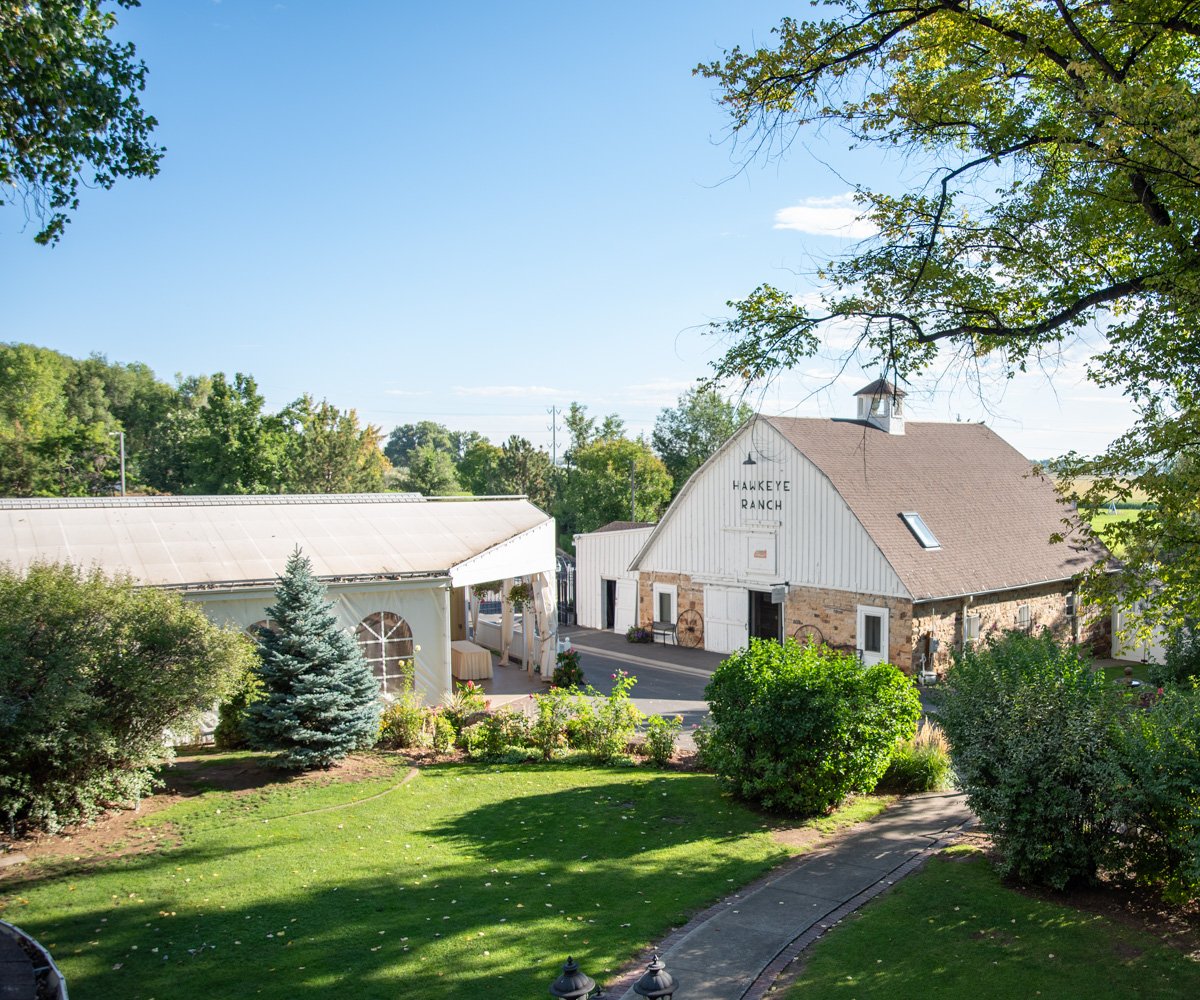 View from mansion showing reception pavilion and sales office - Tapestry House by Wedgewood Weddings