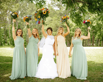 Azazie Bridesmaids in a Seafoam Green Dress