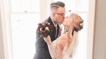 Tattooed bride and groom at Boulder Creek by Wedgewood Weddings